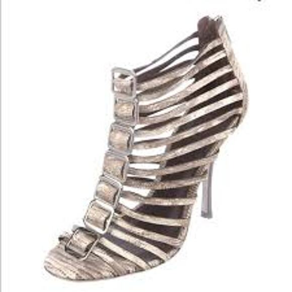 Tory Burch Cuba Caged Strappy Snake Print Leather Stiletto Heels Women’s size 7M - Picture 1 of 10